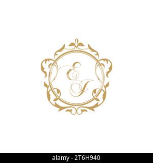 EJ Wedding initials invitation with elegant ornament circle element vector graphic template Stock Vector