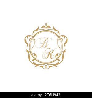 BK Wedding initials invitation with elegant ornament circle element vector graphic template Stock Vector