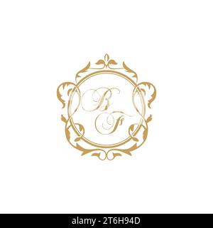 BF Wedding initials invitation with elegant ornament circle element vector graphic template Stock Vector
