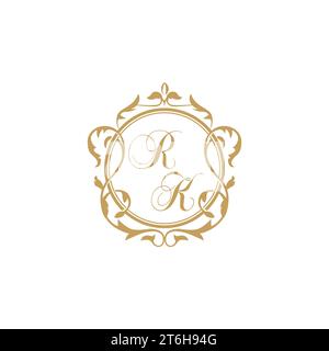 RK Wedding initial invitation with elegant ornament circle element vector graphic template Stock Vector