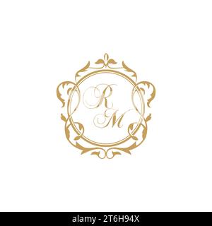 RM Wedding initial invitation with elegant ornament circle element vector graphic template Stock Vector