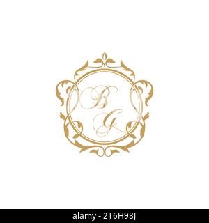 BG Wedding initials invitation with elegant ornament circle element vector graphic template Stock Vector