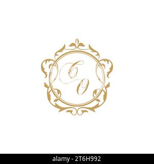 CO Wedding initials invitation with elegant ornament circle element vector graphic template Stock Vector
