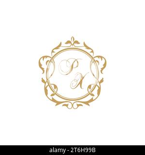 PX Wedding initial invitation with elegant ornament circle element vector graphic template Stock Vector