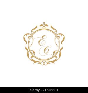 EC Wedding initials invitation with elegant ornament circle element vector graphic template Stock Vector