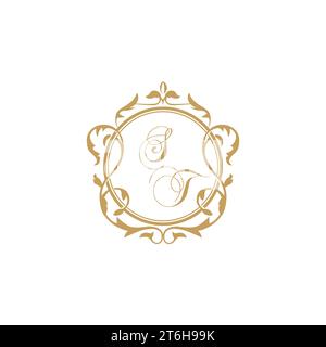ST Wedding initial invitation with elegant ornament circle element vector graphic template Stock Vector