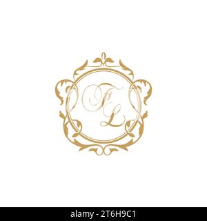 FL Wedding initials invitation with elegant ornament circle element vector graphic template Stock Vector
