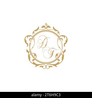 DT Wedding initials invitation with elegant ornament circle element vector graphic template Stock Vector