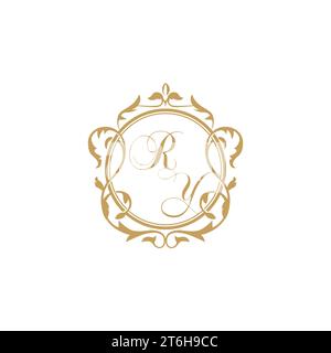 RY Wedding initial invitation with elegant ornament circle element vector graphic template Stock Vector