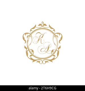 KA Wedding initial invitation with elegant ornament circle element vector graphic template Stock Vector