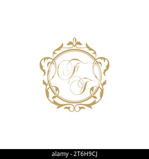 FT Wedding initials invitation with elegant ornament circle element vector graphic template Stock Vector