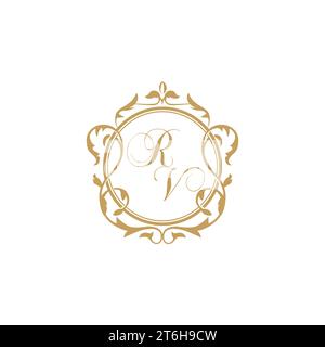 RV Wedding initial invitation with elegant ornament circle element vector graphic template Stock Vector