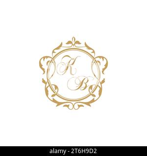KB Wedding initial invitation with elegant ornament circle element vector graphic template Stock Vector