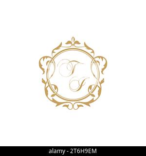 TI Wedding initial invitation with elegant ornament circle element vector graphic template Stock Vector