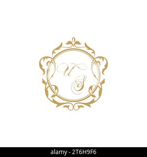 US Wedding initial invitation with elegant ornament circle element vector graphic template Stock Vector
