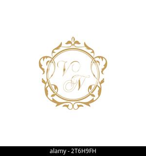 VN Wedding initial invitation with elegant ornament circle element vector graphic template Stock Vector