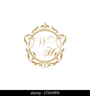 WH Wedding initial invitation with elegant ornament circle element vector graphic template Stock Vector