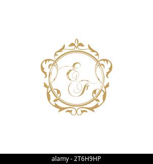 EF Wedding initials invitation with elegant ornament circle element vector graphic template Stock Vector