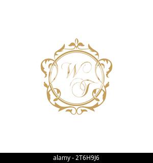 WT Wedding initial invitation with elegant ornament circle element vector graphic template Stock Vector