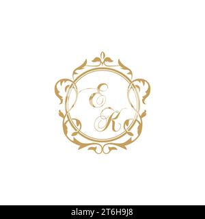 EK Wedding initials invitation with elegant ornament circle element vector graphic template Stock Vector