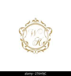 WK Wedding initial invitation with elegant ornament circle element vector graphic template Stock Vector