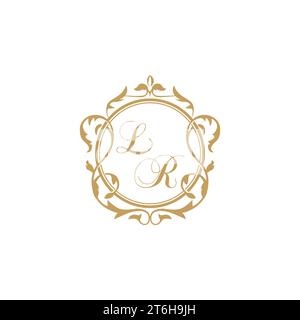 LR Wedding initial invitation with elegant ornament circle element vector graphic template Stock Vector