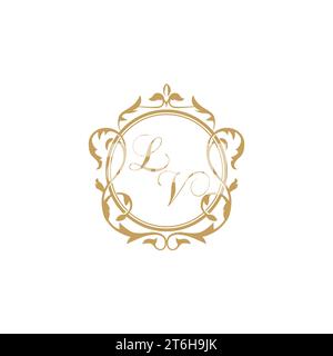 LV Wedding initial invitation with elegant ornament circle element vector graphic template Stock Vector