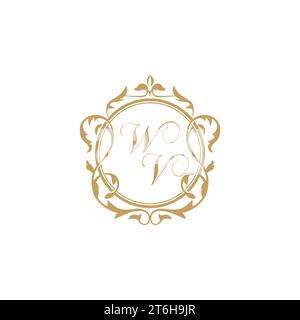WV Wedding initial invitation with elegant ornament circle element vector graphic template Stock Vector