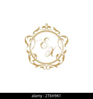 EX Wedding initials invitation with elegant ornament circle element vector graphic template Stock Vector