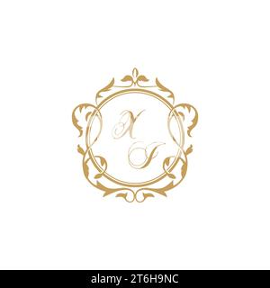 XI Wedding initial invitation with elegant ornament circle element vector graphic template Stock Vector