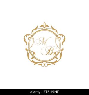 MB Wedding initial invitation with elegant ornament circle element vector graphic template Stock Vector