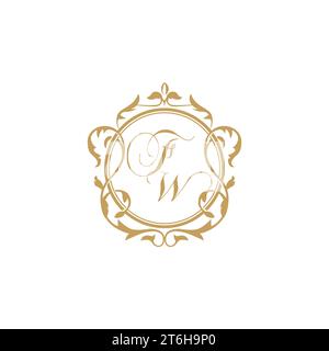 FW Wedding initials invitation with elegant ornament circle element vector graphic template Stock Vector