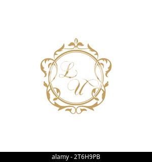 LU Wedding initial invitation with elegant ornament circle element vector graphic template Stock Vector