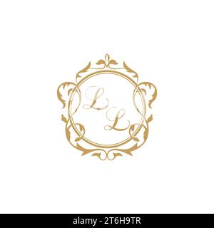 LL Wedding initial invitation with elegant ornament circle element vector graphic template Stock Vector