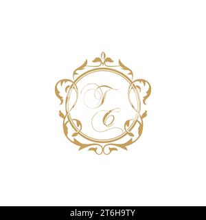 TC Wedding initial invitation with elegant ornament circle element vector graphic template Stock Vector