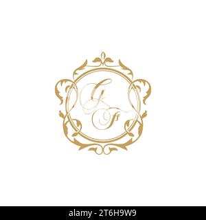 GF Wedding initials invitation with elegant ornament circle element vector graphic template Stock Vector