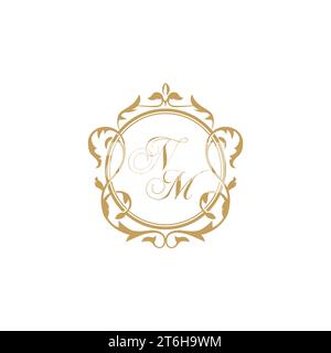 NM Wedding initial invitation with elegant ornament circle element vector graphic template Stock Vector