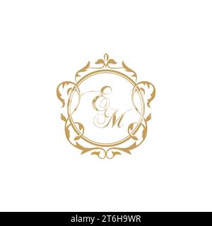 EM Wedding initials invitation with elegant ornament circle element vector graphic template Stock Vector