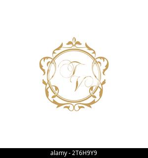 TV Wedding initial invitation with elegant ornament circle element vector graphic template Stock Vector