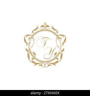 TY Wedding initial invitation with elegant ornament circle element vector graphic template Stock Vector