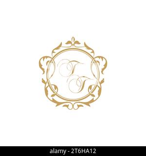 TT Wedding initial invitation with elegant ornament circle element vector graphic template Stock Vector