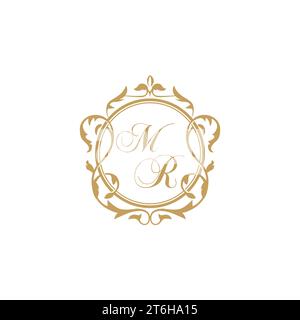 MR Wedding initial invitation with elegant ornament circle element vector graphic template Stock Vector