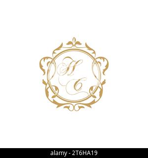 HC Wedding initials invitation with elegant ornament circle element vector graphic template Stock Vector