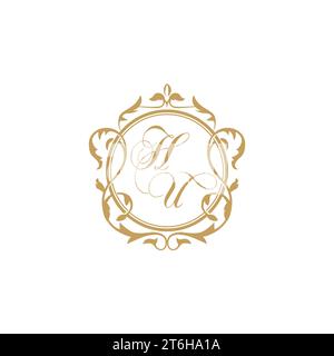 HU Wedding initials invitation with elegant ornament circle element vector graphic template Stock Vector