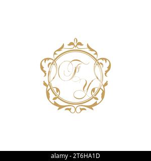 FY Wedding initials invitation with elegant ornament circle element vector graphic template Stock Vector