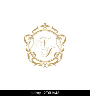 NJ Wedding initial invitation with elegant ornament circle element vector graphic template Stock Vector