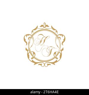 HT Wedding initials invitation with elegant ornament circle element vector graphic template Stock Vector
