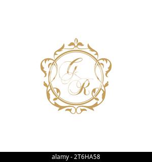GR Wedding initials invitation with elegant ornament circle element vector graphic template Stock Vector