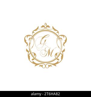 GM Wedding initials invitation with elegant ornament circle element vector graphic template Stock Vector