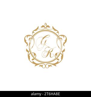 GK Wedding initials invitation with elegant ornament circle element vector graphic template Stock Vector